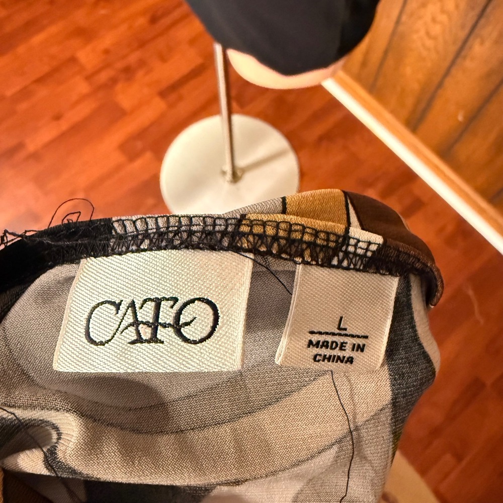 Cato Blouse Women Large Black Brown Retro Swirl Y2K Grunge V-Neck Wrap Top - Picture 5 of 5